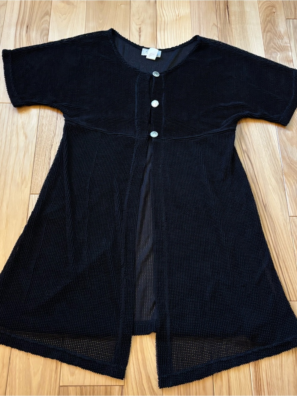 J. Valdi Black Short Sleeve Button Front Swim Coverup